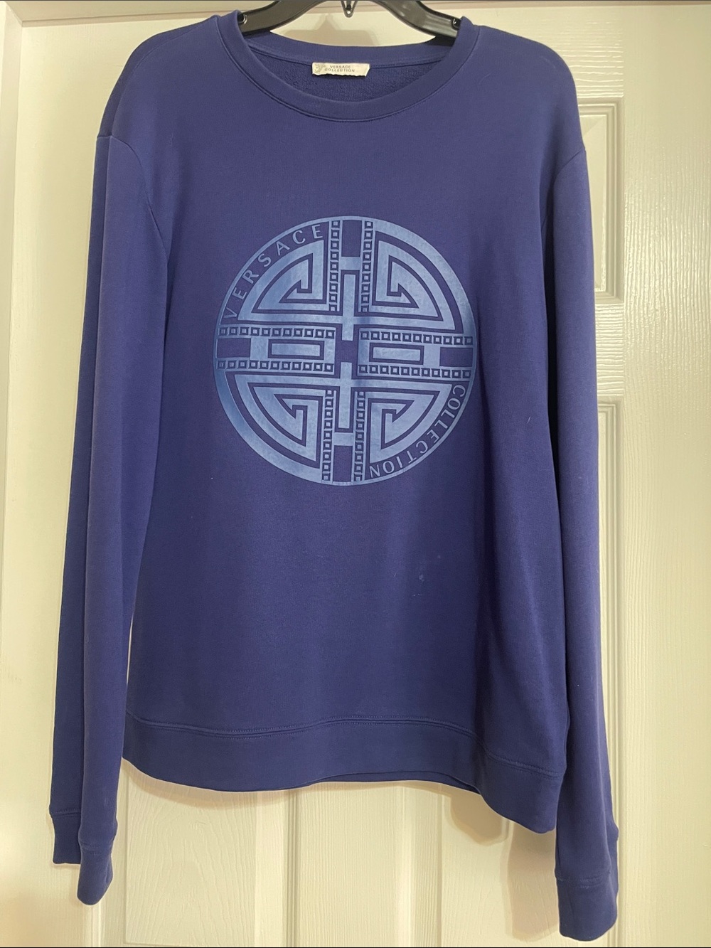 Versace Collection Men’s Navy Blue Crewneck with Tonal Medusa Emblem